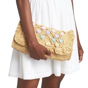 BTB Los Angeles Mini Cheri Straw Clutch in a natural pastel rainbow color
